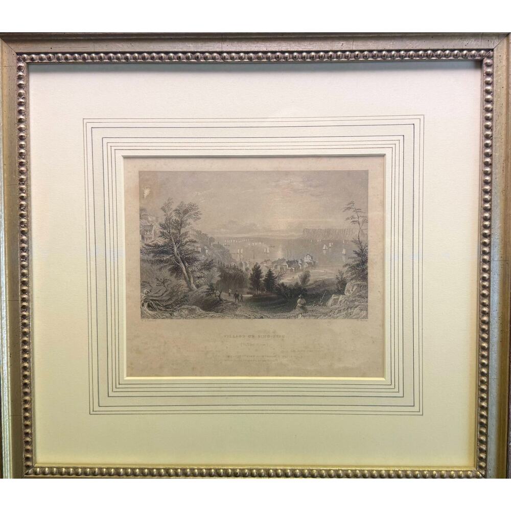 W.H. Bartlett 1837 Village of Sing-Sing Hudson River NY Steel Engraving Framed
